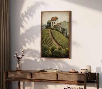 Vineyard Art Print, Rustic Mediterranean Wall Decor, Country Landscape - WildfieldPrints