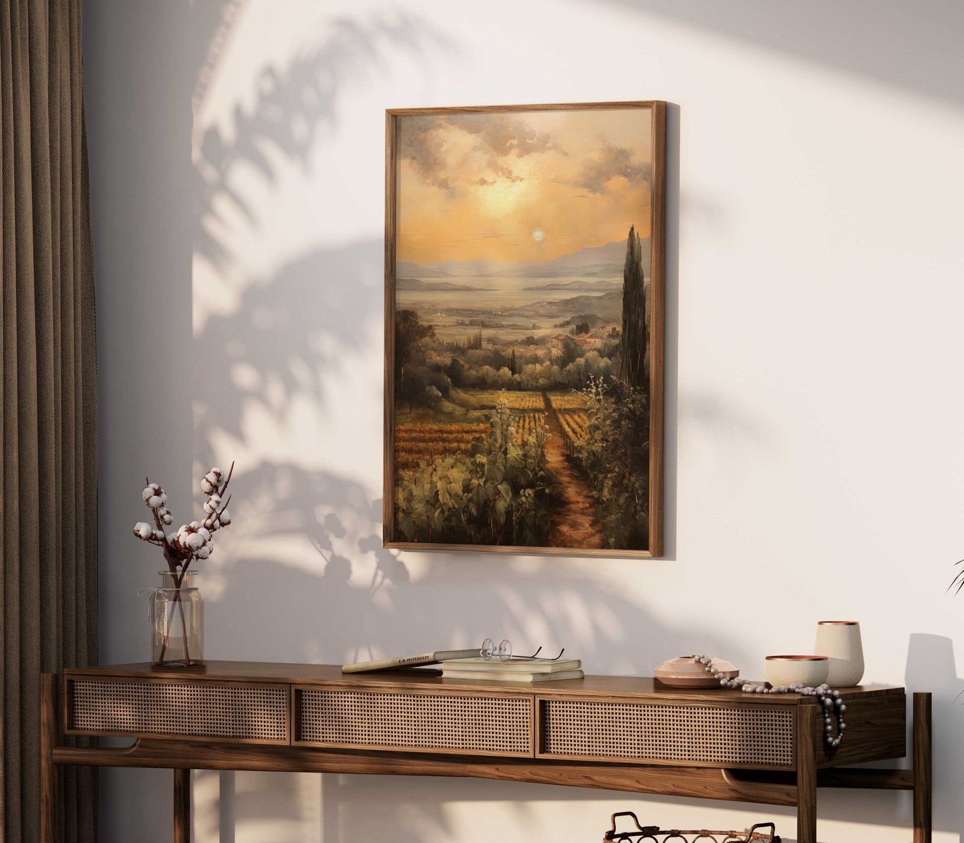 Vineyard Landscape Art, Mediterranean Style Decor, Rustic Nature Print - WildfieldPrints