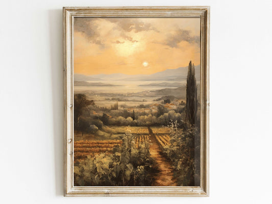 Vineyard Landscape Art, Mediterranean Style Decor, Rustic Nature Print - WildfieldPrints