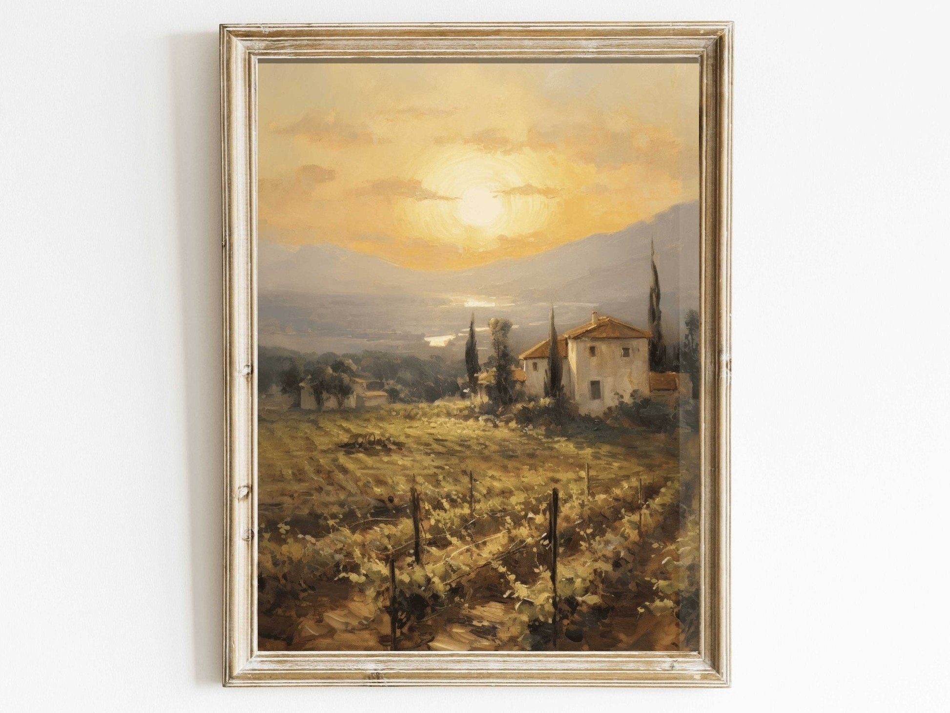 Vineyard Painting, Mediterranean Wall Art, Tuscany Landscape Print - WildfieldPrints