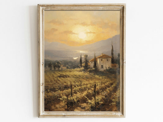 Vineyard Painting, Mediterranean Wall Art, Tuscany Landscape Print - WildfieldPrints