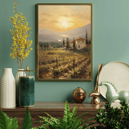 Vineyard Painting, Mediterranean Wall Art, Tuscany Landscape Print - WildfieldPrints