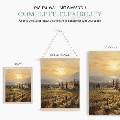 Vineyard Painting, Mediterranean Wall Art, Tuscany Landscape Print - WildfieldPrints