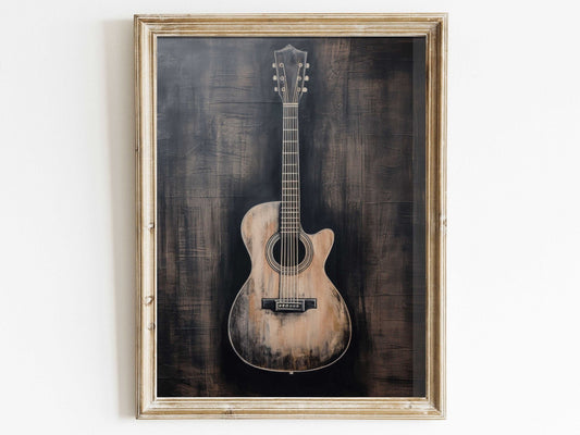 Vintage Acoustic Guitar Wall Art, Rustic Wood Decor, Instant Download - WildfieldPrints