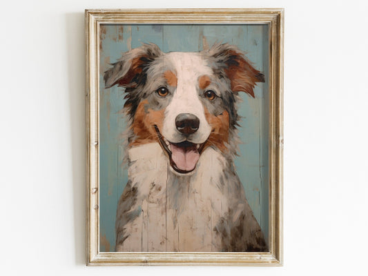 Vintage Australian Shepherd Wall Art, Aussie Dog Lover Decor - WildfieldPrints