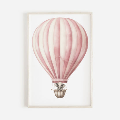 Vintage Baby Elephant Wall Art, Hot Air Balloon Nursery Decor - WildfieldPrints
