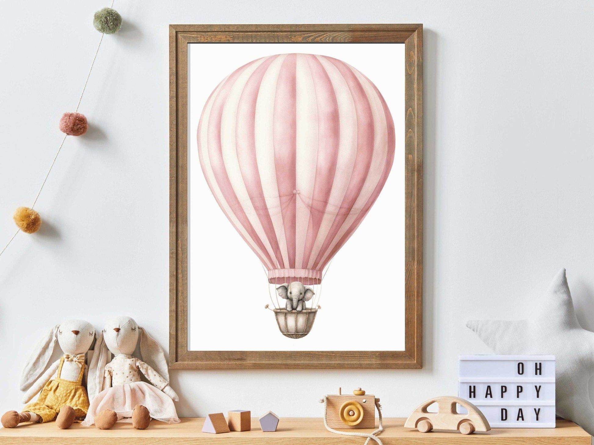 Vintage Baby Elephant Wall Art, Hot Air Balloon Nursery Decor - WildfieldPrints