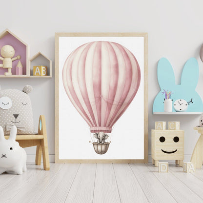 Vintage Baby Elephant Wall Art, Hot Air Balloon Nursery Decor - WildfieldPrints