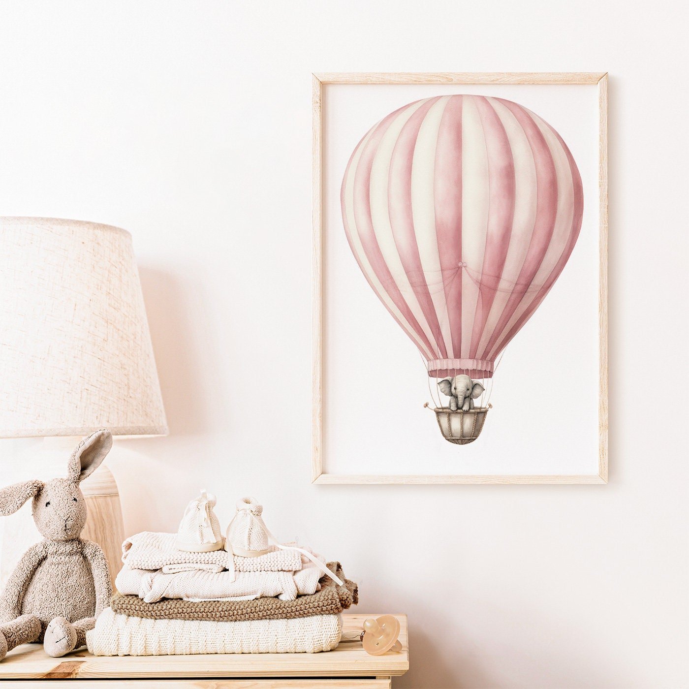 Vintage Baby Elephant Wall Art, Hot Air Balloon Nursery Decor - WildfieldPrints