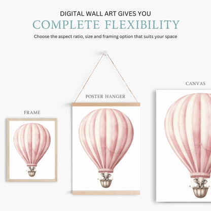 Vintage Baby Elephant Wall Art, Hot Air Balloon Nursery Decor - WildfieldPrints