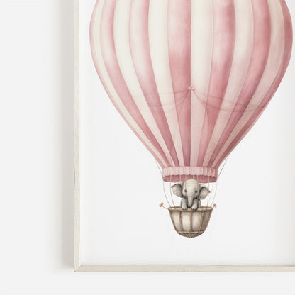 Vintage Baby Elephant Wall Art, Hot Air Balloon Nursery Decor - WildfieldPrints