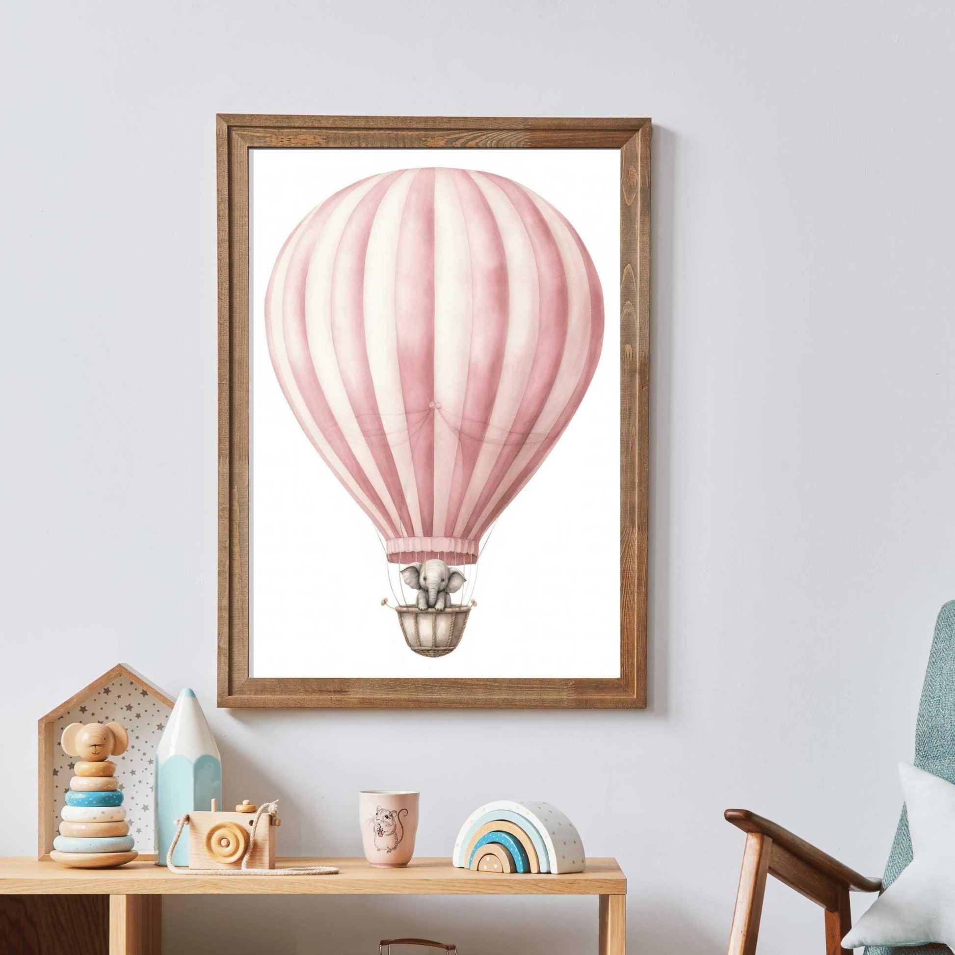 Vintage Baby Elephant Wall Art, Hot Air Balloon Nursery Decor - WildfieldPrints
