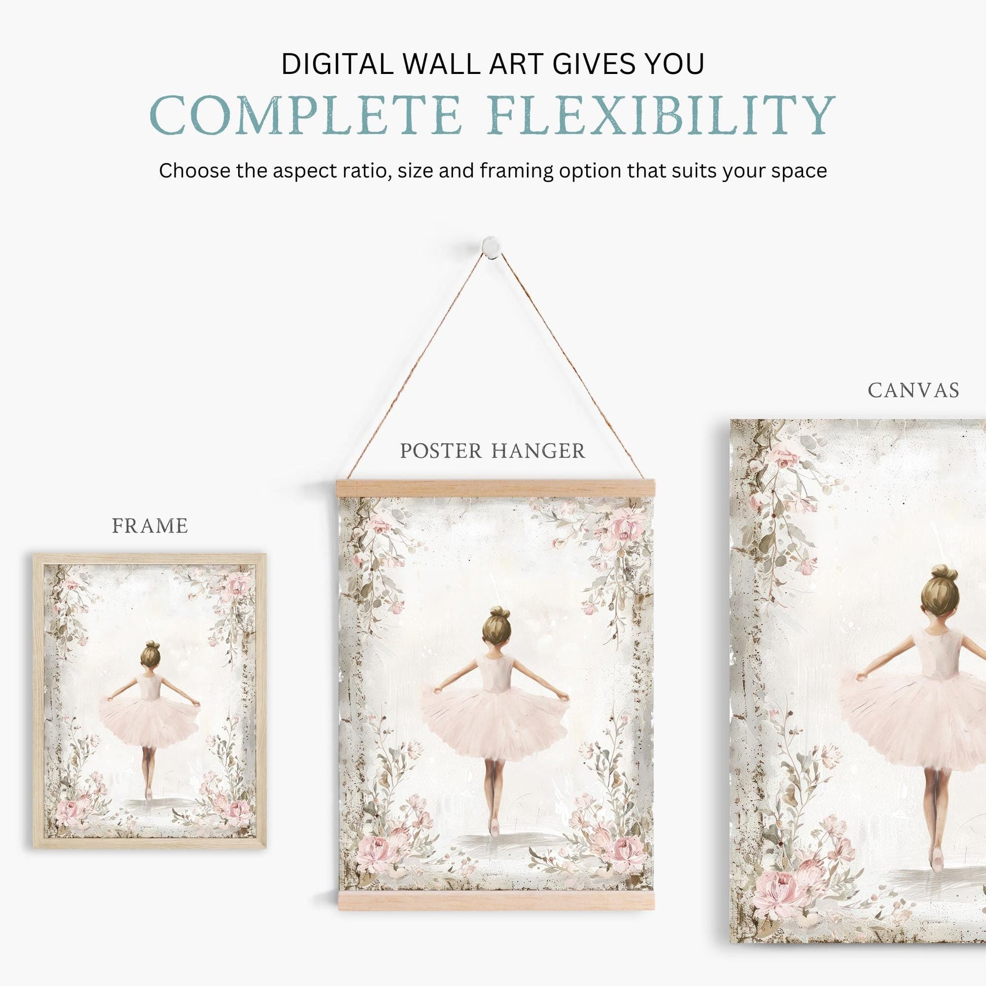 Vintage Ballerina Nursery Decor, Little Girl Ballerina Painting Girl Room, Pink Floral Nursery, Ballet Dancer, PRINTABLE Ballerina Girl Art - My Store