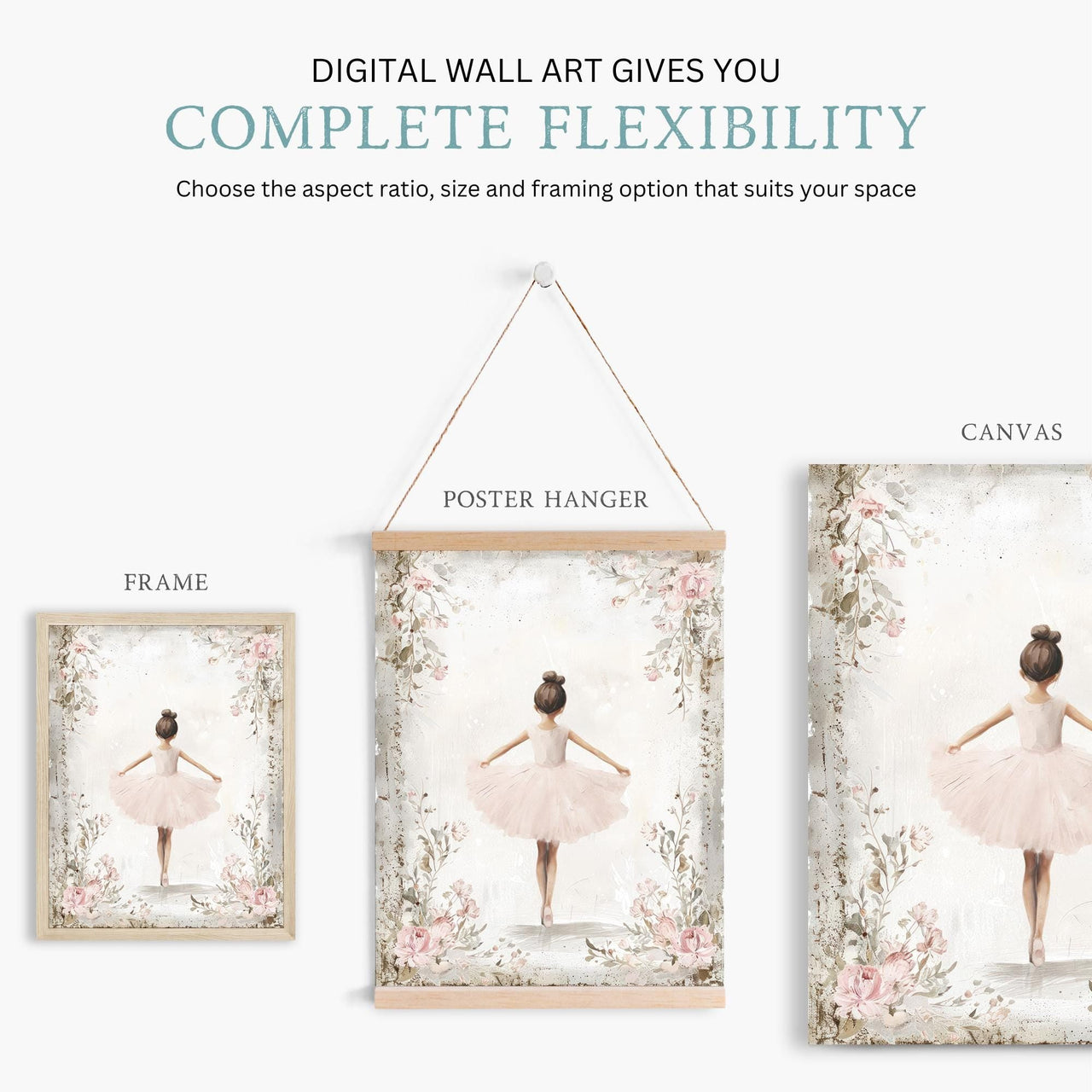 Ballerina Nursery Print – Floral Girls Room Wall Art