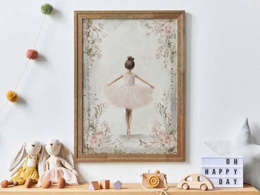 Vintage Ballerina Print Nursery, Little Girl Ballerina Decor, Antique Ballerina,Girl Ballet Pink Wall Art,PRINTABLE Floral Nursery Art Print - My Store