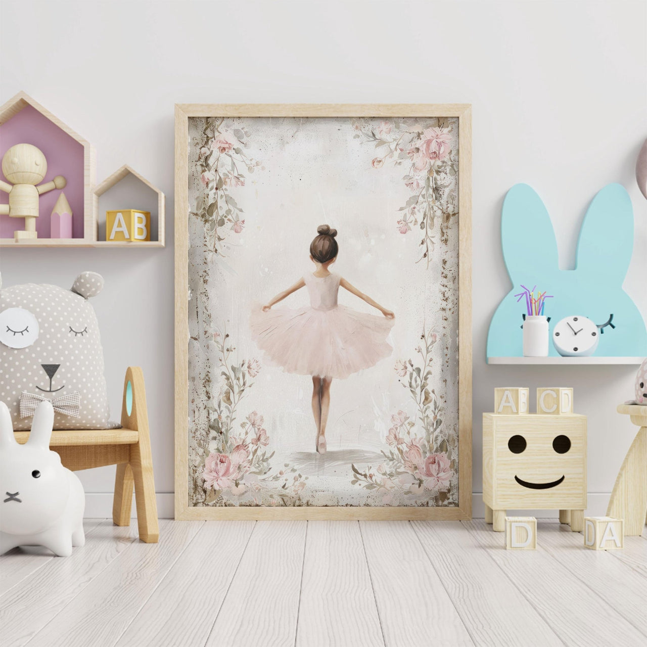 Ballerina Nursery Print – Floral Girls Room Wall Art
