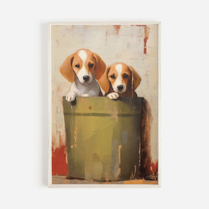 Vintage Beagle Puppy Wall Art, Rustic Dog Lovers Decor, Colorful Design - WildfieldPrints