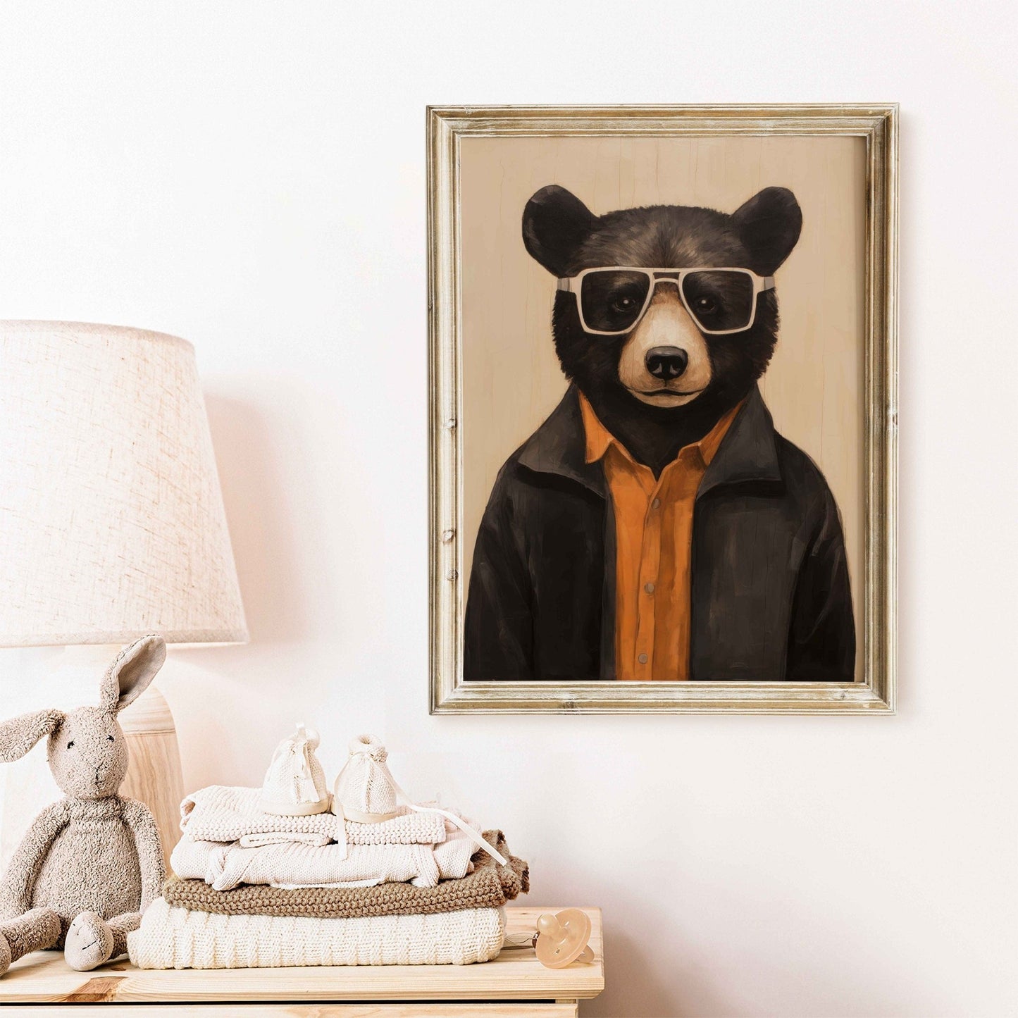 Vintage Bear Art Print, Forest Animals in Clothes, Boys Room Decor - WildfieldPrints