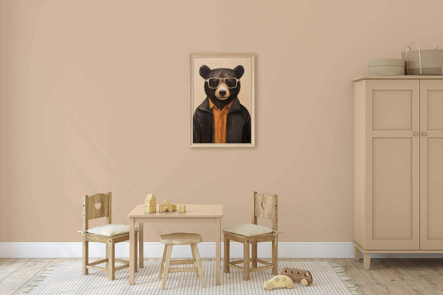 Vintage Bear Art Print, Forest Animals in Clothes, Boys Room Decor - WildfieldPrints