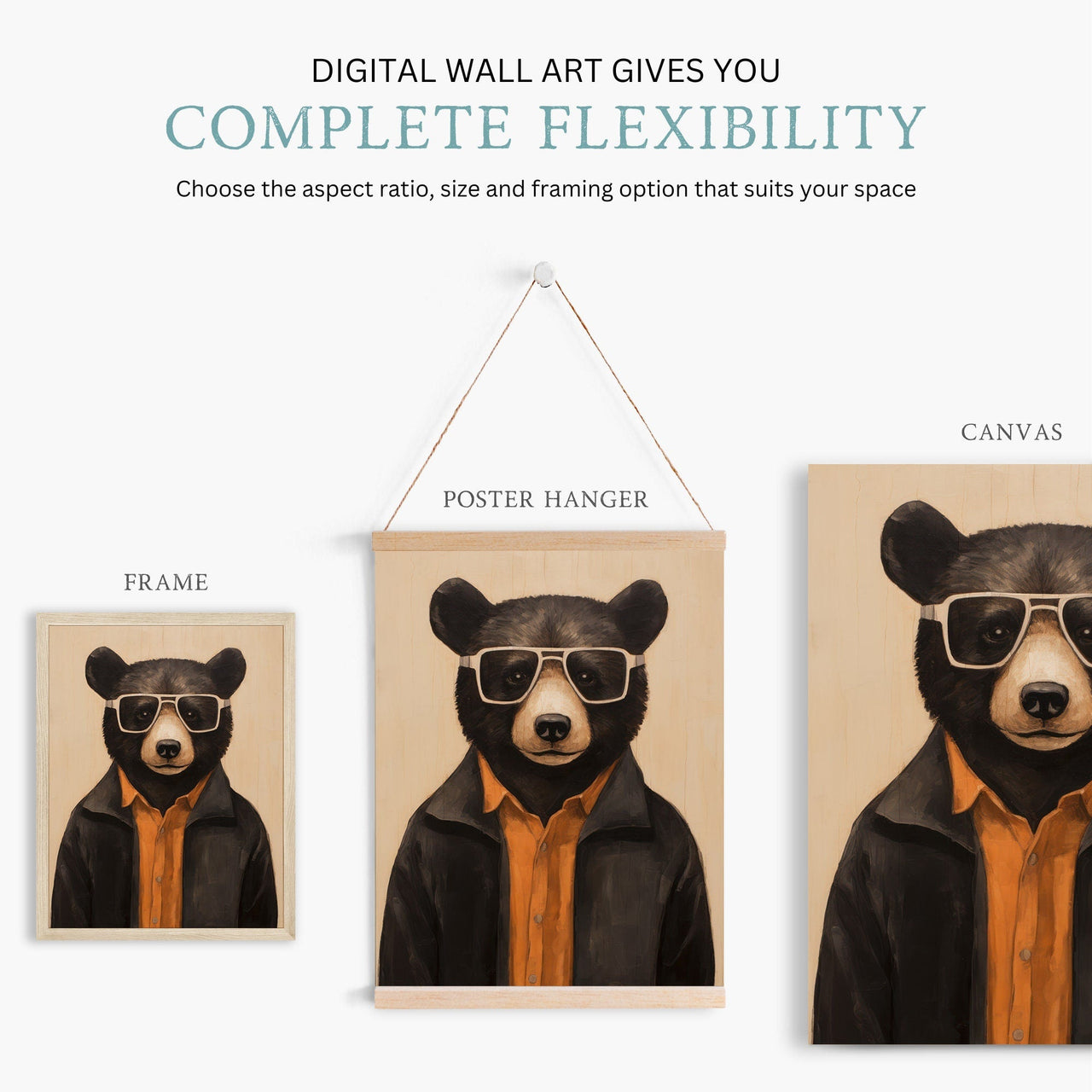 Black Bear Wall Art – Animal Boys Room Print