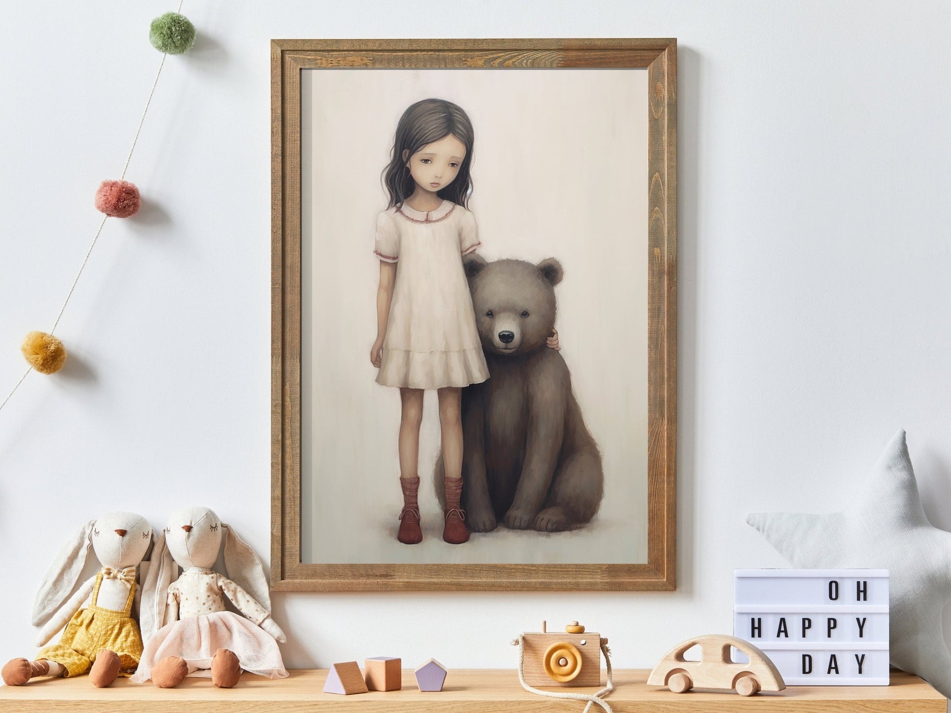 Vintage Bear Hug Nursery Art, Charming Nature Decor for Girls - WildfieldPrints