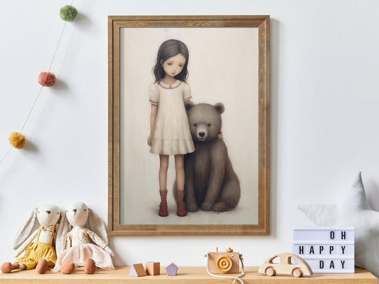 Vintage Bear Hug Nursery Art, Charming Nature Decor for Girls - WildfieldPrints