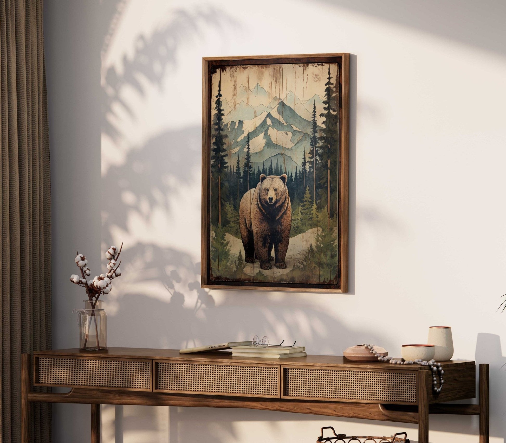 Vintage Bear Wall Art, Forest Animal Decor, Rustic Nature Artwork - WildfieldPrints