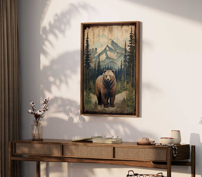 Vintage Bear Wall Art, Forest Animal Decor, Rustic Nature Artwork - WildfieldPrints