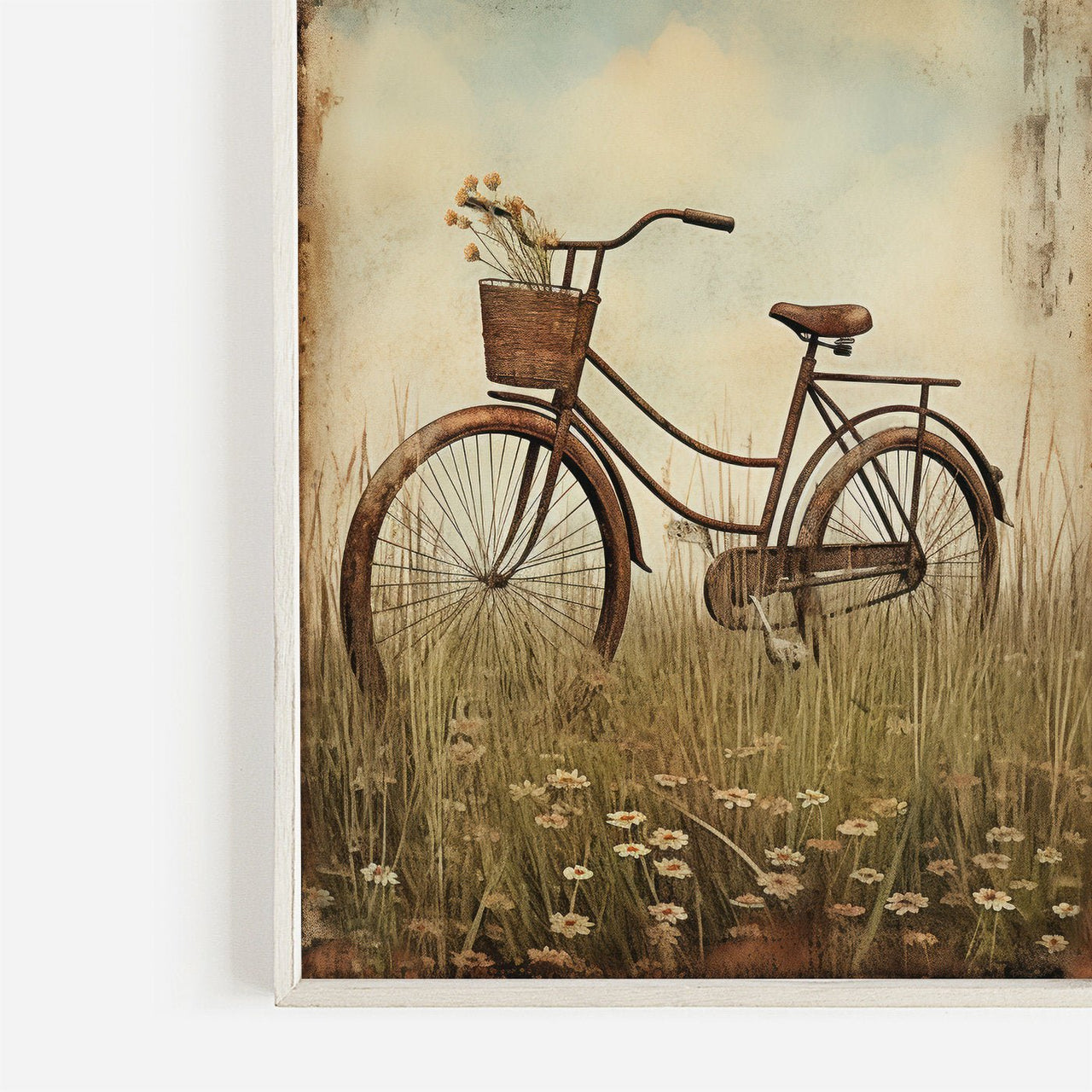 Vintage Bicycle Wall Art – Floral Living Room Print
