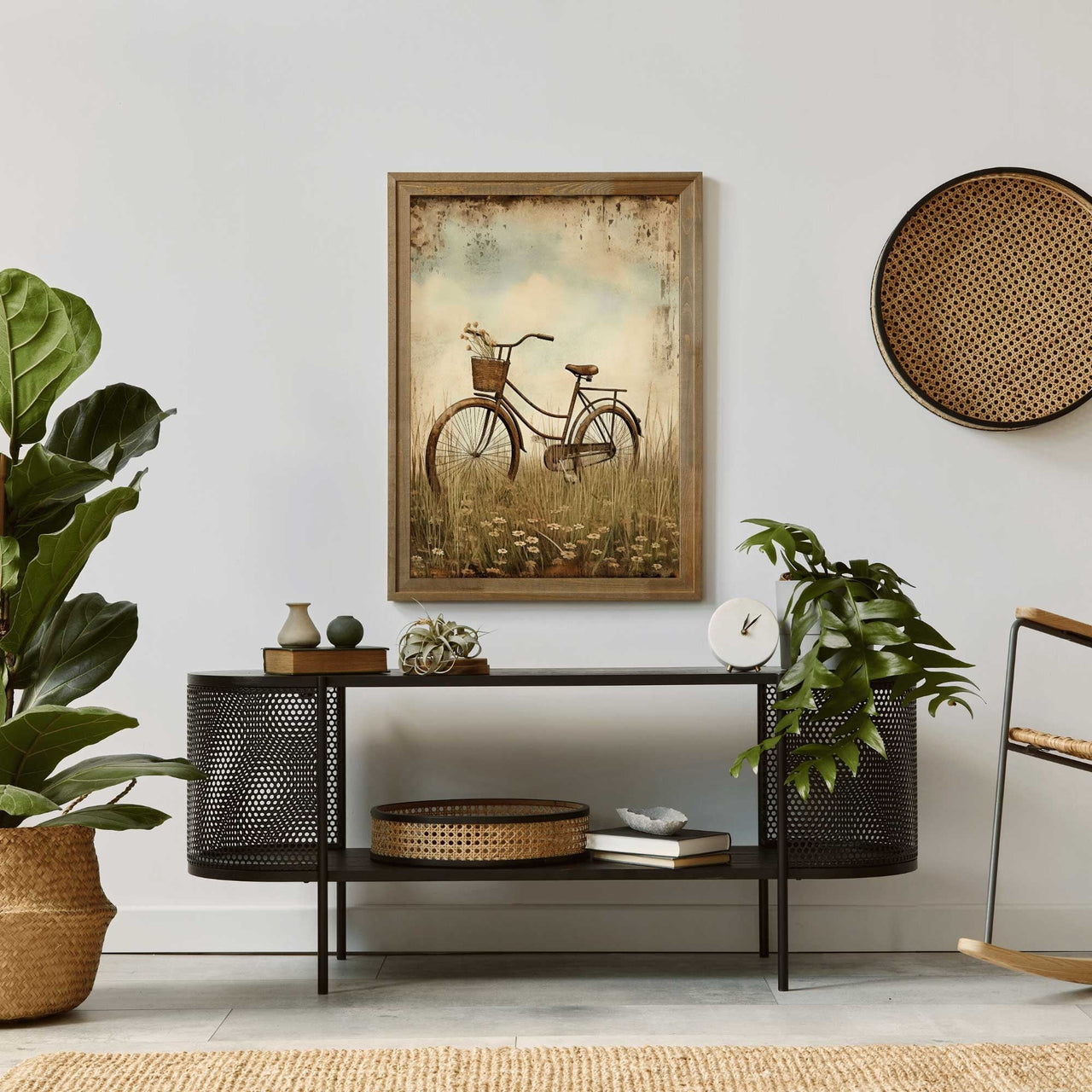 Vintage Bicycle Wall Art – Floral Living Room Print