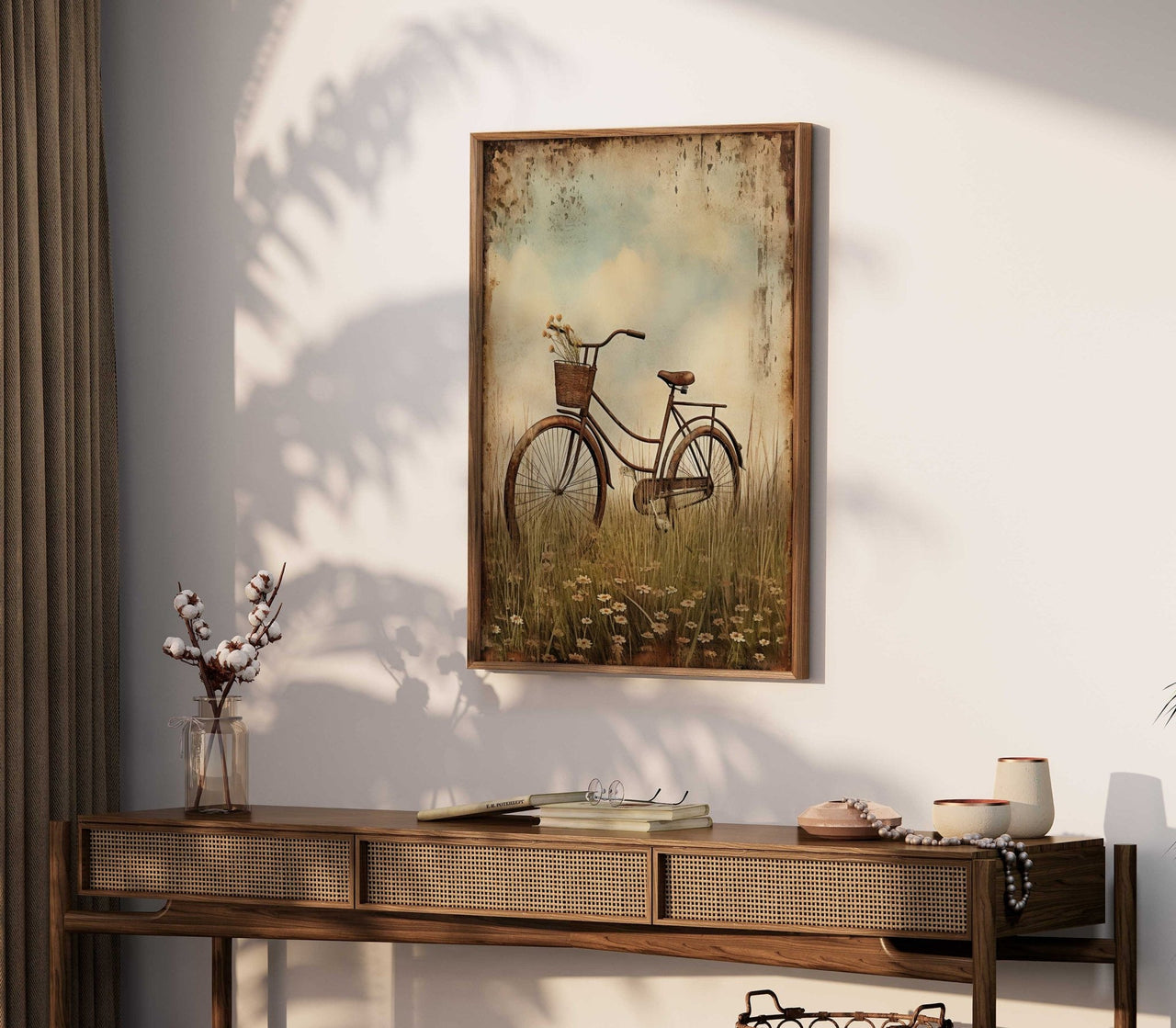Vintage Bicycle Wall Art – Floral Living Room Print