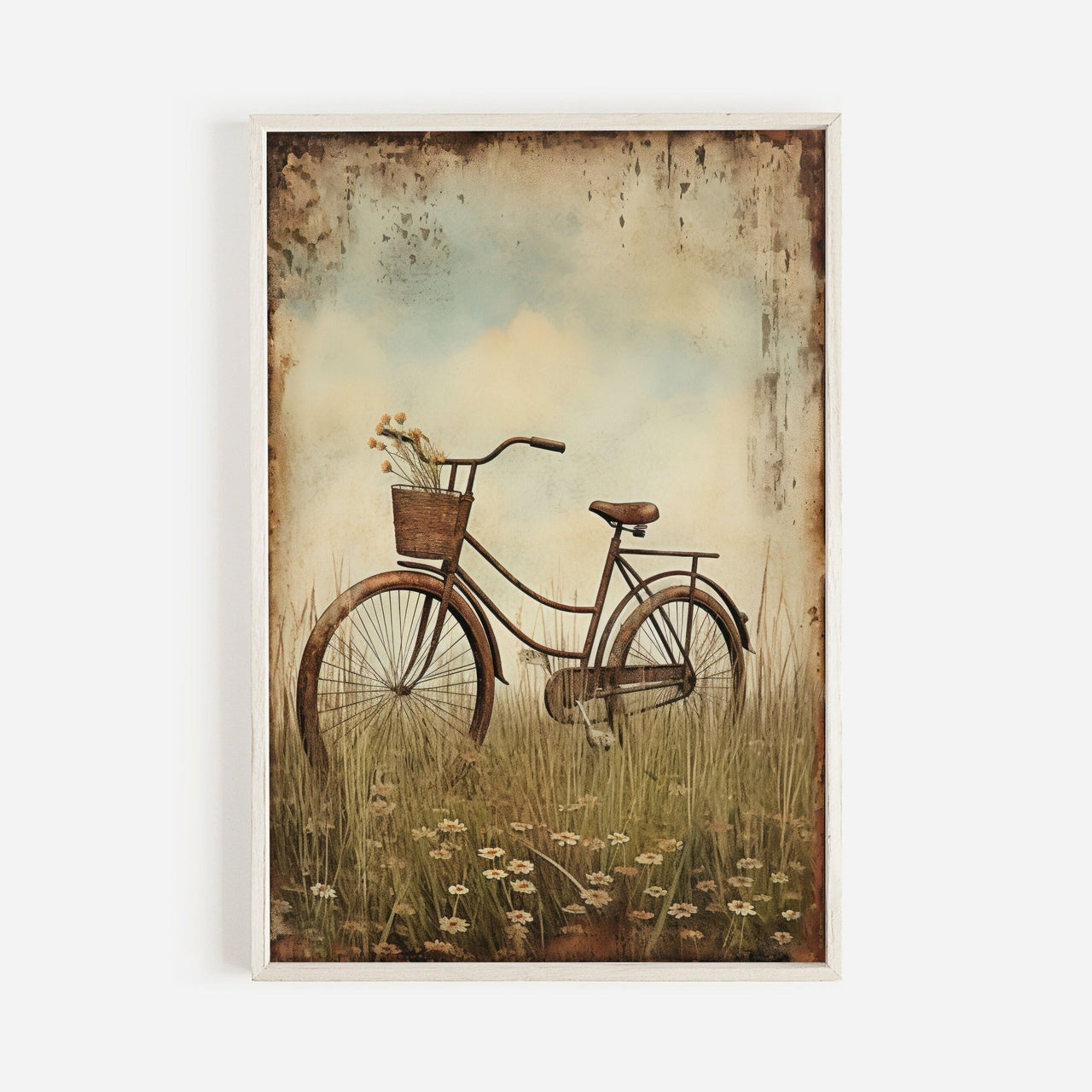 Vintage Bicycle Wall Art – Floral Living Room Print