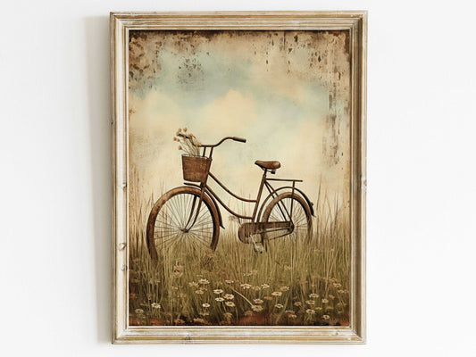 Vintage Bicycle Wall Art – Floral Living Room Print
