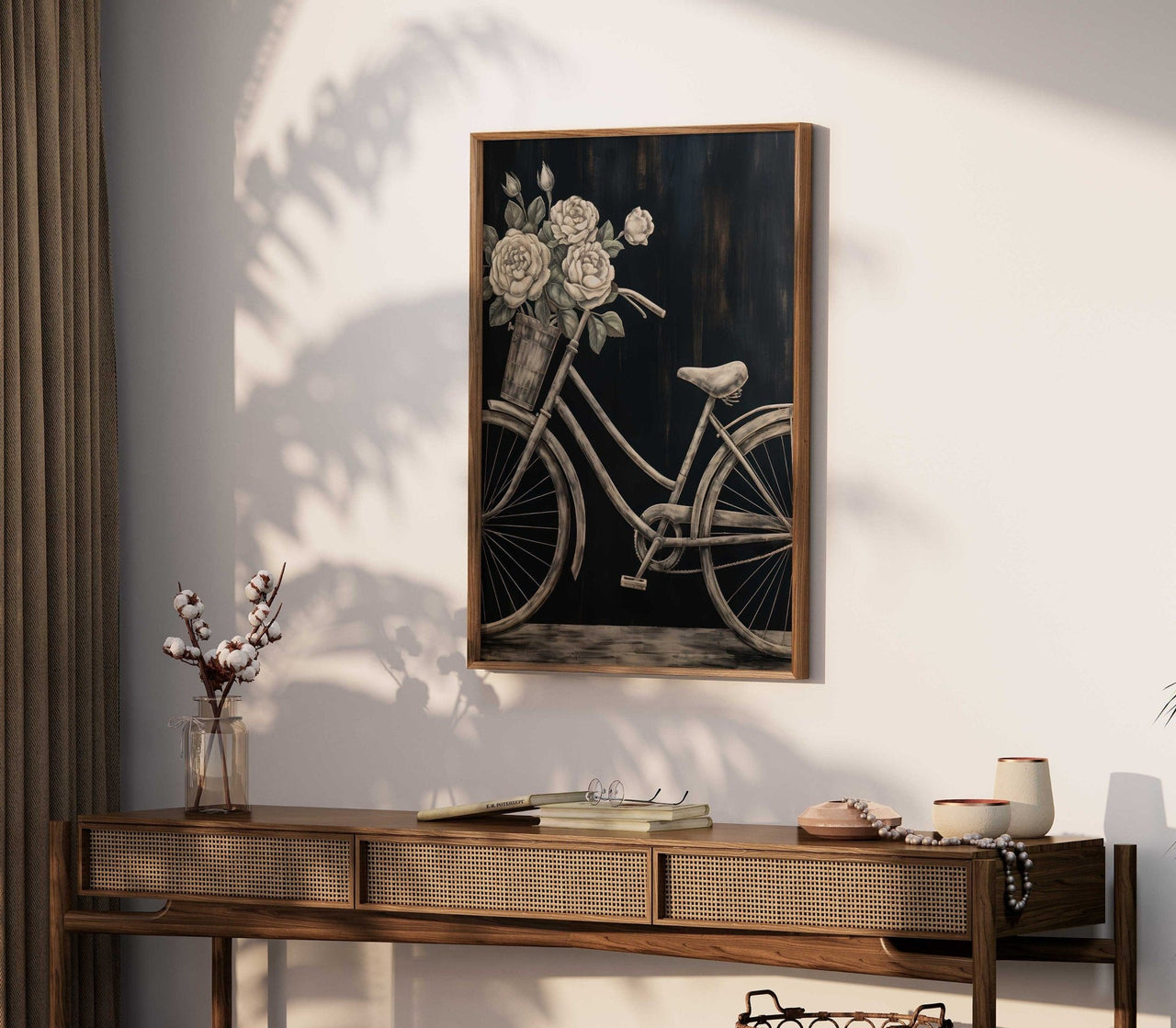 Vintage Bicycle Wall Art – Floral Living Room Print