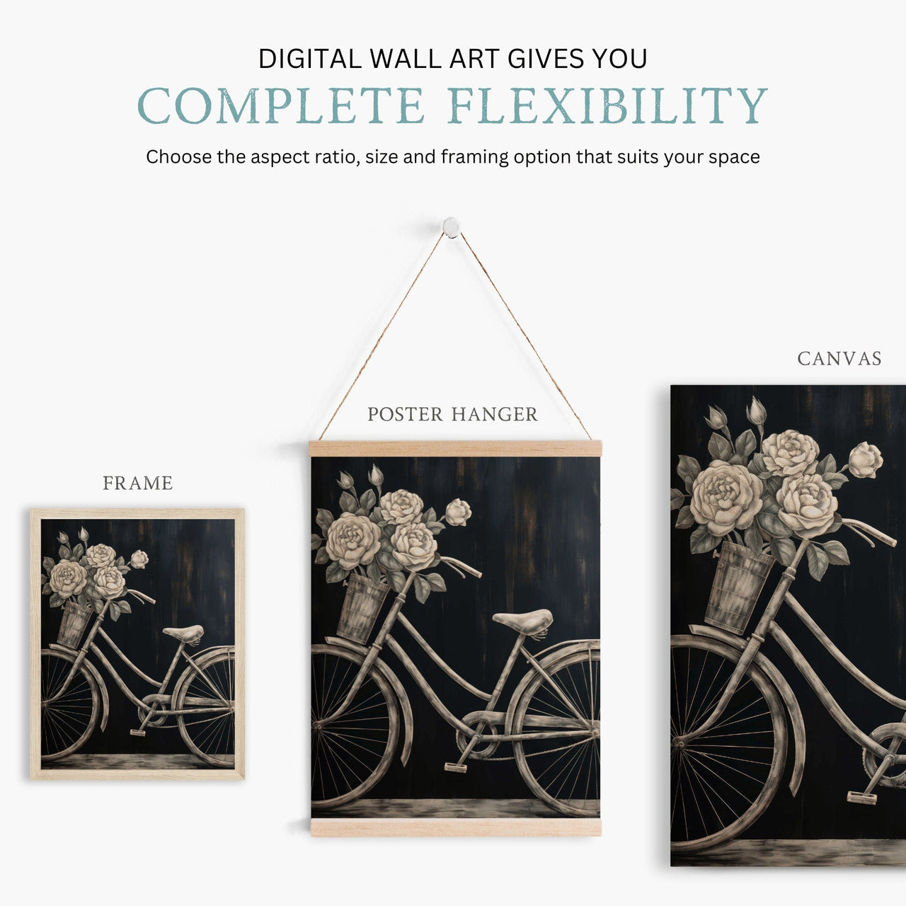 Vintage Bicycle Wall Art – Floral Living Room Print