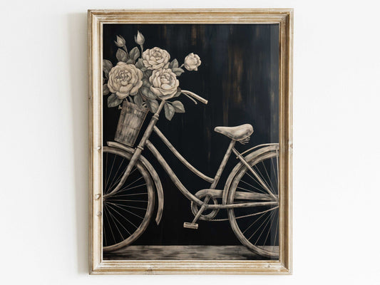Vintage Bicycle Wall Art – Floral Living Room Print