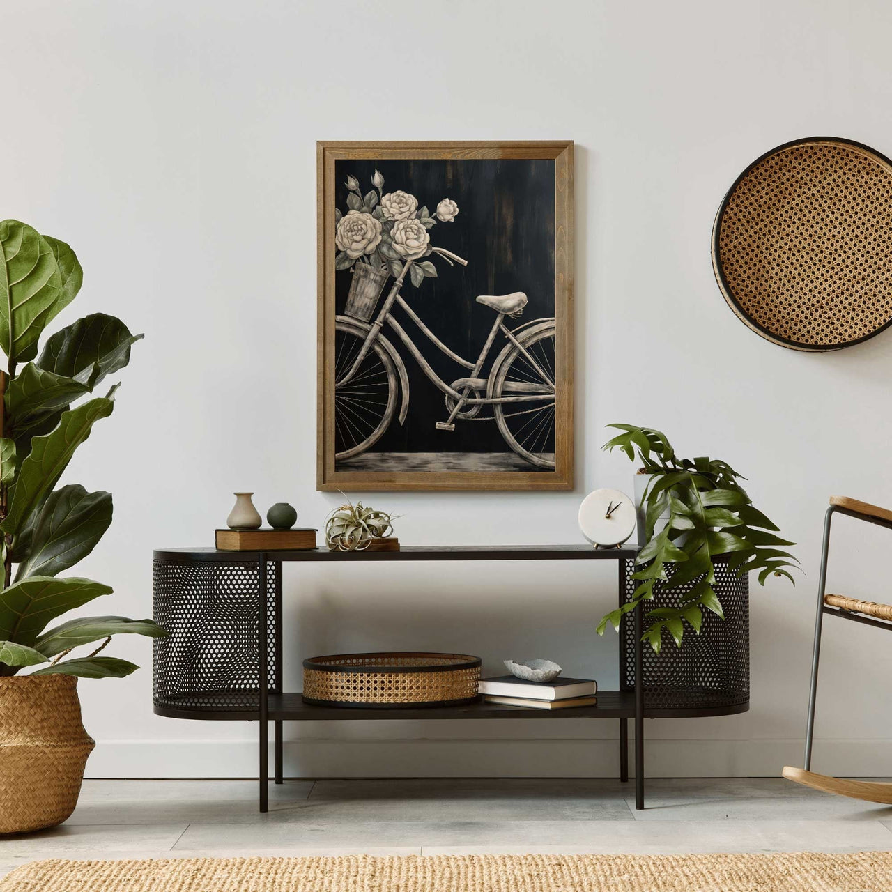 Vintage Bicycle Wall Art – Floral Living Room Print