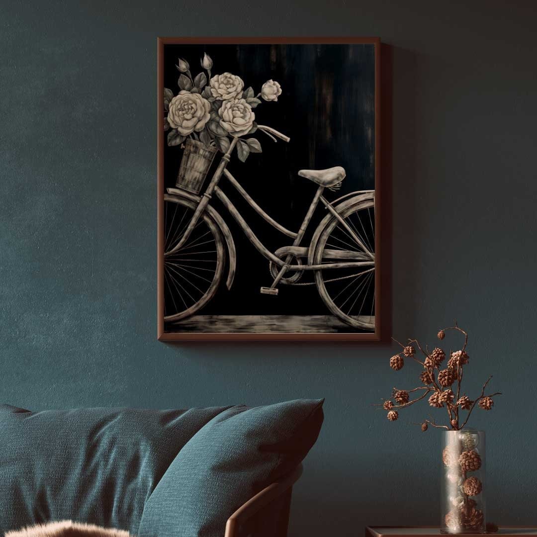 Vintage Bicycle Wall Art – Floral Living Room Print