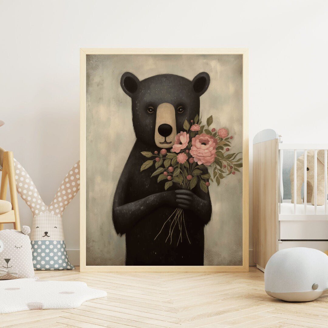 Black Bear Wall Art – Animal Nursery Print