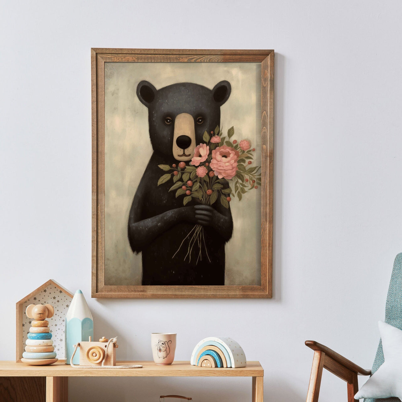Black Bear Wall Art – Animal Nursery Print