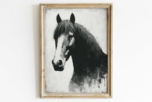 Vintage Black Horse Print, Equestrian Wall Art, Rustic Farmhouse Decor - WildfieldPrints