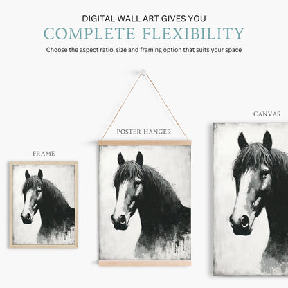 Vintage Black Horse Print, Equestrian Wall Art, Rustic Farmhouse Decor - WildfieldPrints