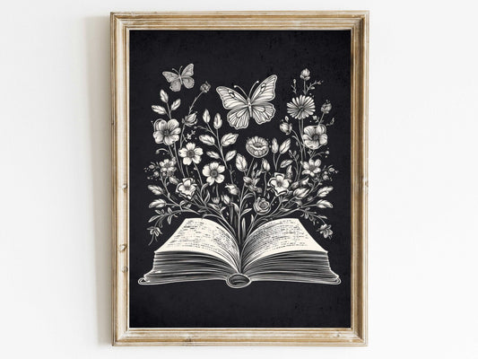 Book and Flower Print – Literary Reading Nook Wall Art