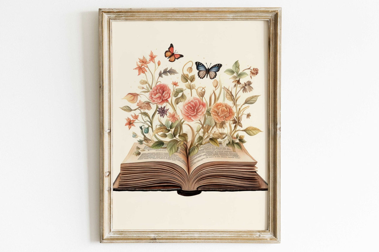 Butterfly Book Wall Art – Literary Girls Room Print