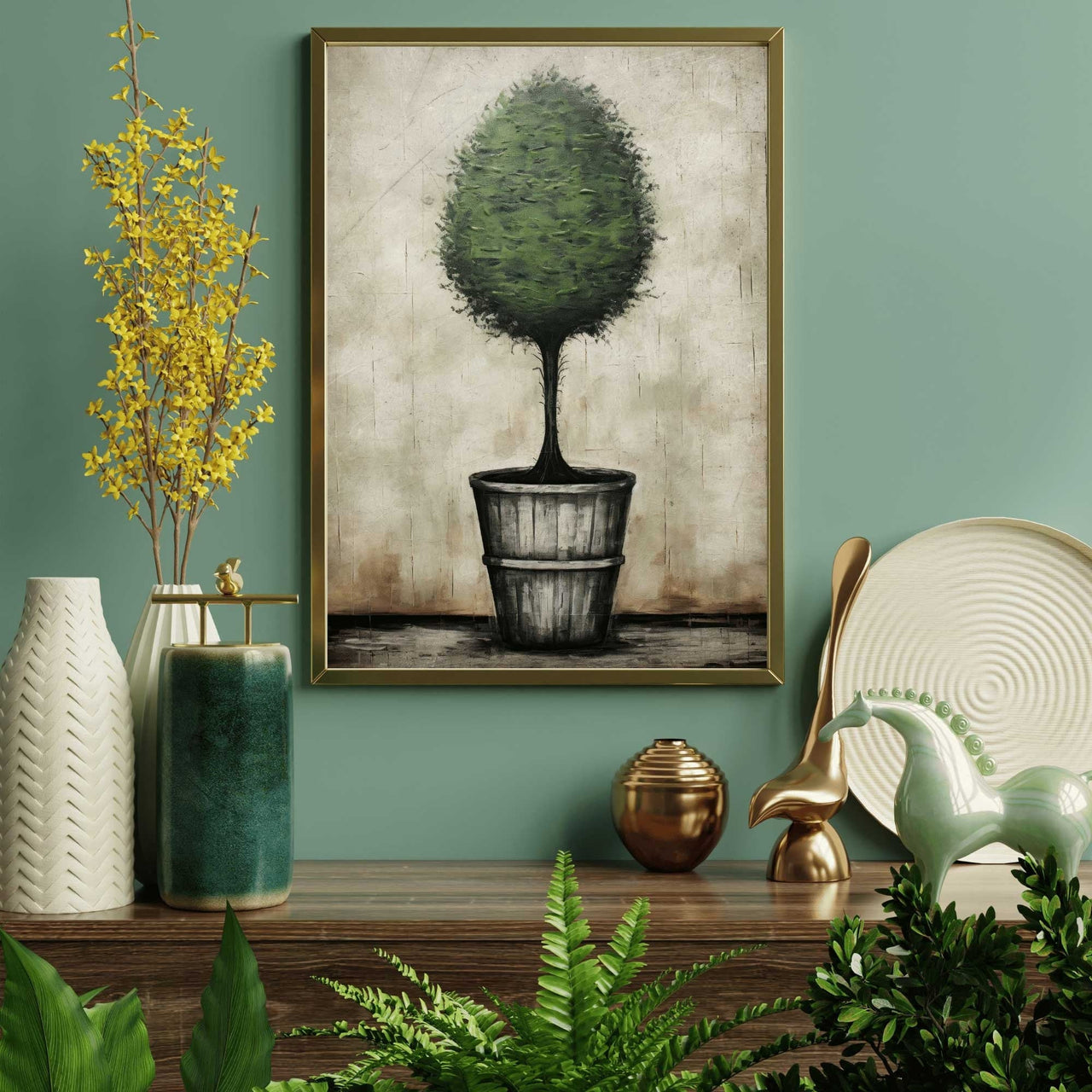Topiary Tree Wall Art – Botanical Living Room Print