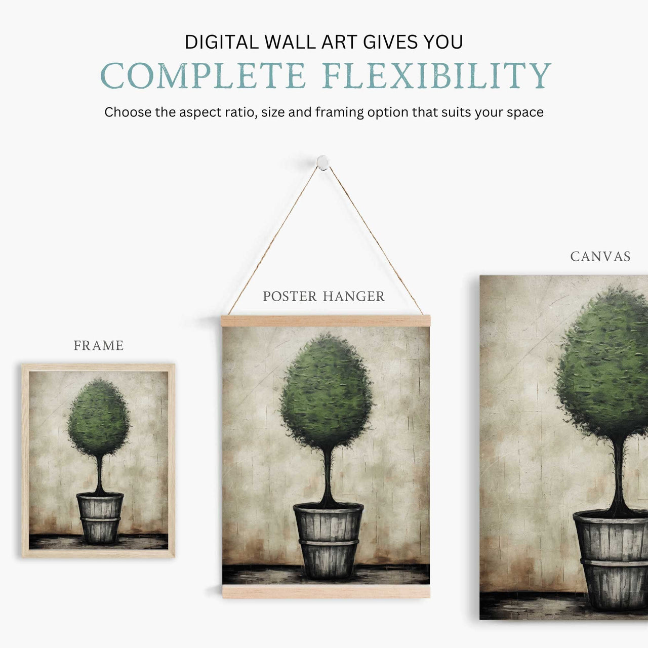 Topiary Tree Wall Art – Botanical Living Room Print