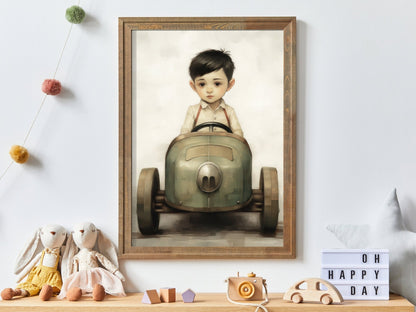 Vintage Boys Room Print, Car Nursery Decor, Unique Racing Vehicle Art - WildfieldPrints