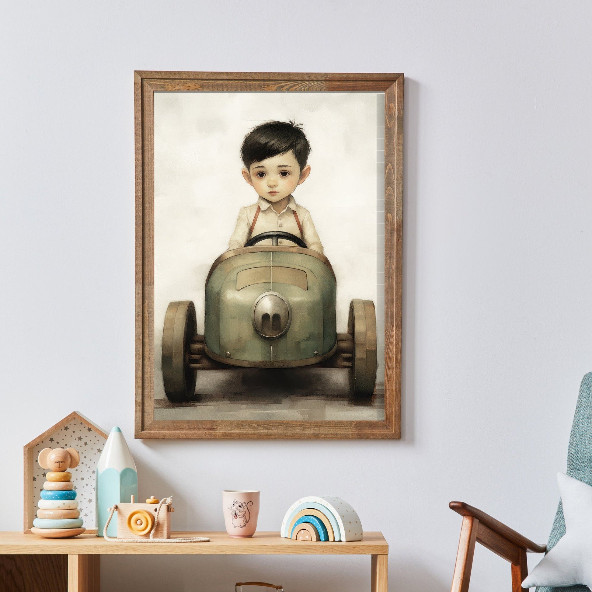 Vintage Boys Room Print, Car Nursery Decor, Unique Racing Vehicle Art - WildfieldPrints