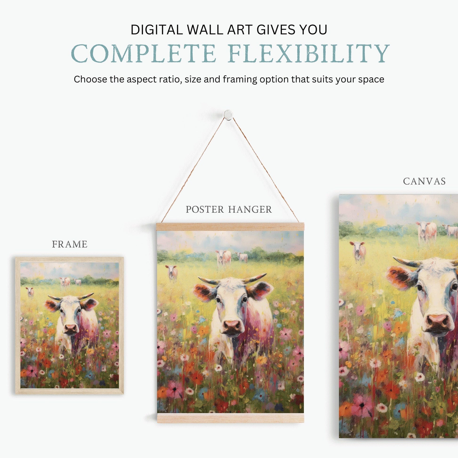 Vintage Bull Cow Painting, Rustic Country Home Decor, Farmhouse Wall Art - WildfieldPrints