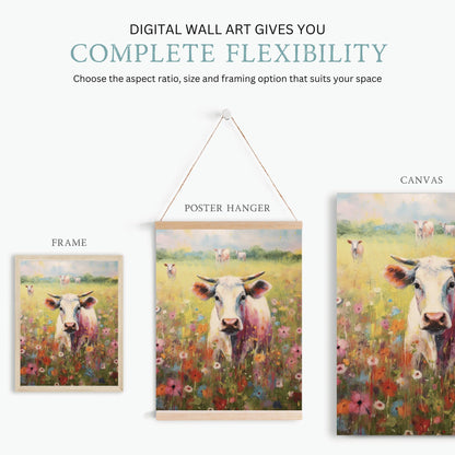 Vintage Bull Cow Painting, Rustic Country Home Decor, Farmhouse Wall Art - WildfieldPrints